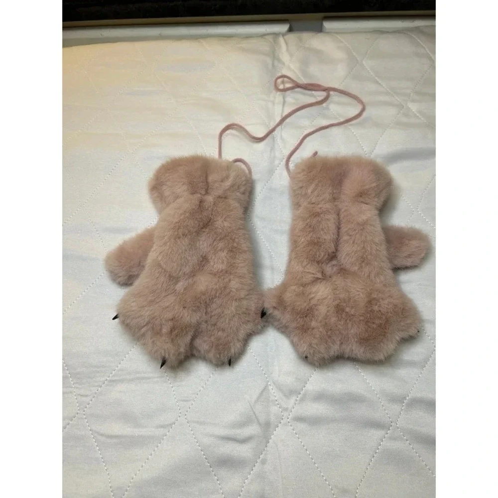 Brand New! Mittens* Faux Fur Cat Paw Gloves Pink